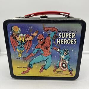 Vintage 1976 Marvel Comics Super Heroes Metal Lunchbox Lunch Thermos